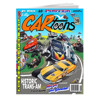 CARtoons Issue #28 about all types of Road Course Racing related. Historic Trans-am Series Mike Joy John Schneider